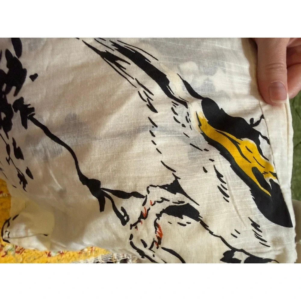 NWT Anthropologie Bird Ruffle Shower Curtain Ivory Black Yellow Botanical NWT